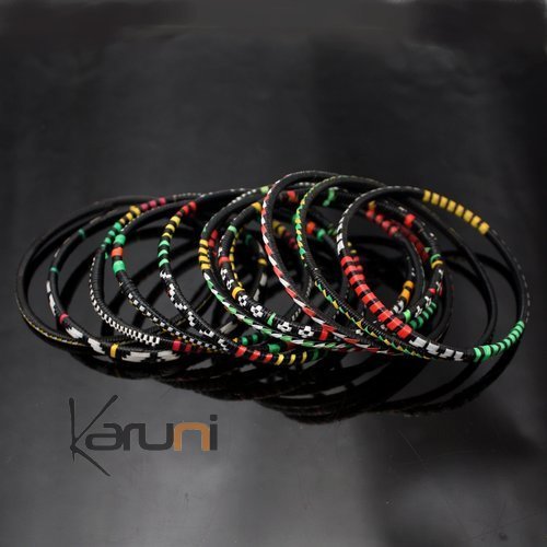 Bijoux Ethniques Bracelets Africains Fin Plastique Homme/Femme/Enfant Lot 6 ou 12 Rouge/Vert Bracelet Africain b