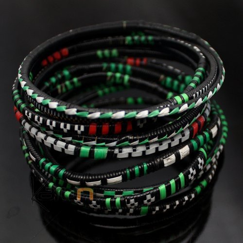 Bijoux Ethniques Bracelets Africains Fin Plastique Homme/Femme/Enfant Lot 6 ou 12 Rouge/Vert Bracelet Africain