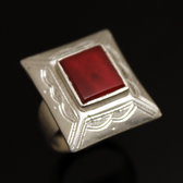 Bijoux Touareg Ethniques Bague en Argent et Agate Rouge 28 Grand Rectangle