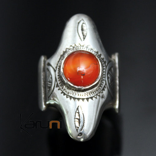 Bague en Argent et Agate Rouge 05 Navette Croix