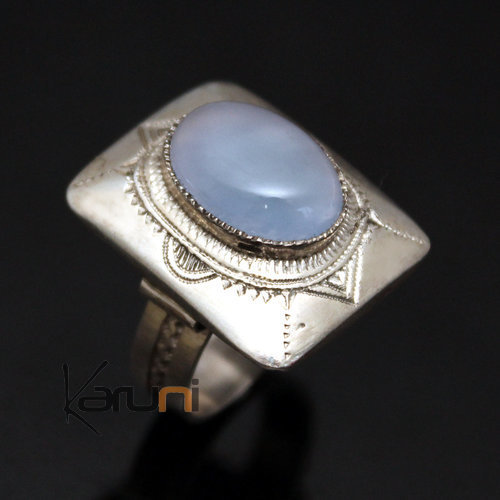 Bague en Argent et Agate Bleue 01 Rectangle