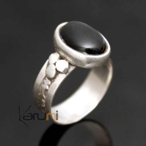 Bague en Argent et Onyx Noir 33 Ovale Fine