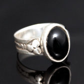 Bijoux Touareg Ethniques Bague en Argent et Onyx Noir 33 Ovale Fine c