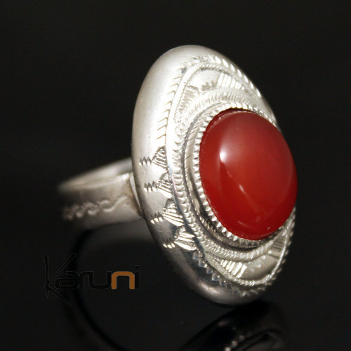 Bague en Argent et Agate Rouge 29 Ovale Gravé