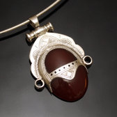 Bijoux Touareg Ethniques Africains Collier Pendentif en Argent et Pierre Agate Rouge 16 Ovale Tte de Desse