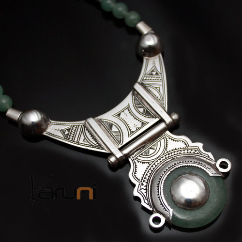 Bijoux Touareg Ethniques Collier en Argent et Jade 03 - KARUNI