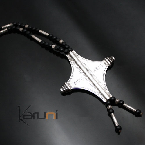 Bijoux Touareg Ethniques Collier en Argent Ebne et Onyx Noir 04 - KARUNI b