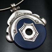 Bijoux Touareg Ethniques Collier Pendentif en Argent et Agate Bleue - KARUNI