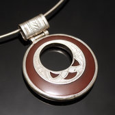 Bijoux Touareg Ethniques Africains Collier Pendentif en Argent et Pierre Agate Rouge 14 Rond