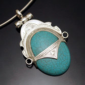 Bijoux Touareg Ethniques Africains Collier Pendentif Touareg en Argent et Pierre Bleu Turquoise 01 Ovale Tte de Desse