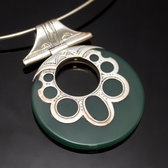 Bijoux Touareg Ethniques Africains Collier Pendentif en Argent et Pierre Agate Verte 01 Rond Ptales