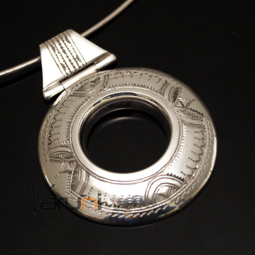 Collier Pendentif en Argent 27 Grand Rond Gravé