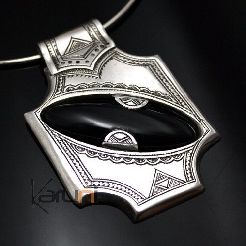 Bijoux Touareg Ethniques Collier Pendentif Touareg en Argent et Onyx 02 - KARUNI