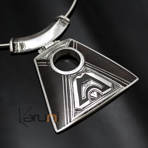 Bijoux Touareg Ethniques Collier en Argent et Ebène 05 - KARUNI