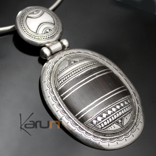 Bijoux Touareg Ethniques Collier en Argent et Ebène 12 - KARUNI