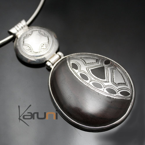 Bijoux Touareg Ethniques Collier en Argent et Ebène 13 - KARUNI