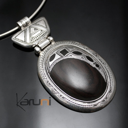 Bijoux Touareg Ethniques Collier en Argent et Ebène 14 - KARUN