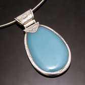 Bijoux Touareg Ethniques Africains Collier Pendentif en Argent et Pierre Agate Bleu Clair 01 Grande Goutte