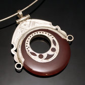 Bijoux Touareg Ethniques Africains Collier Pendentif en Argent et Pierre Agate Rouge 06 Rond Tte de Desse