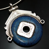 Bijoux Touareg Ethniques Africains Collier Pendentif en Argent et Pierre Howlite Bleue 02 Rond Tte de Desse