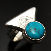 Bijoux Touareg Ethniques Bague en Argent et Turquoise 04 Triangle