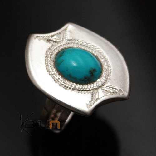 Bijoux Touareg Ethniques Bague en Argent et Turquoise 05 Grave