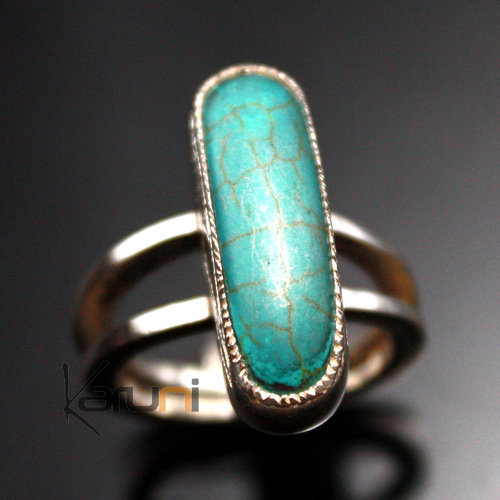 Bijoux Touareg Ethniques Bague en Argent et Turquoise 06 Longue