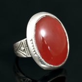 Bijoux Touareg Ethniques Bague en Argent et Agate Rouge 31 Ovale