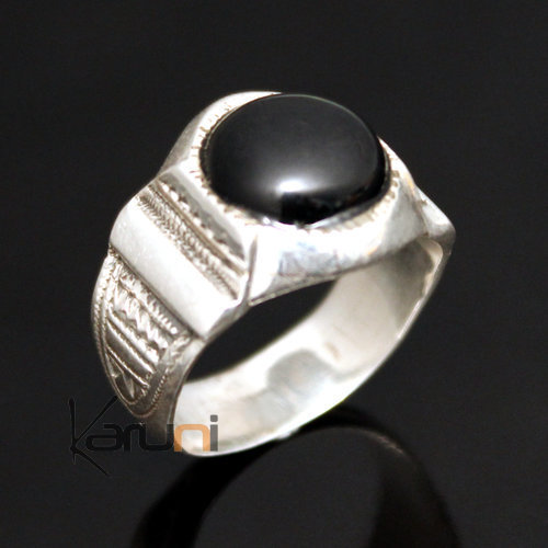 Bague en Argent et Pierre 31 Chevalière Ronde Onyx Noir