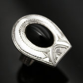 Bijoux Touareg Ethniques Bague en Argent et Onyx Noir 31 Fer  Cheval