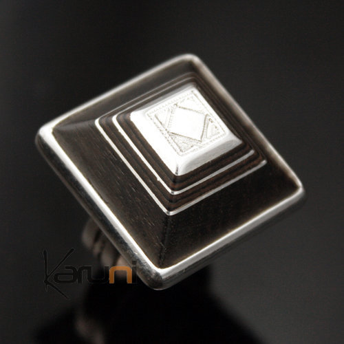 Bague en Argent 925 et ébène 033 Homme/Femme Petite Pyramide Lignes