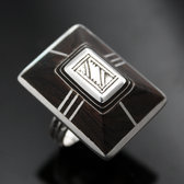 Bijoux Touareg Ethniques Bague en Argent 925 et bne 035 Homme/Femme Rectangle Pyramide