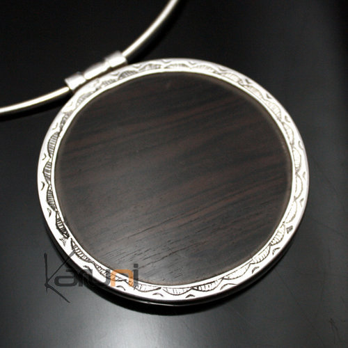 Bijoux Touareg Ethniques Pendentif Argent et Ebne Rond 01 - KARUNI