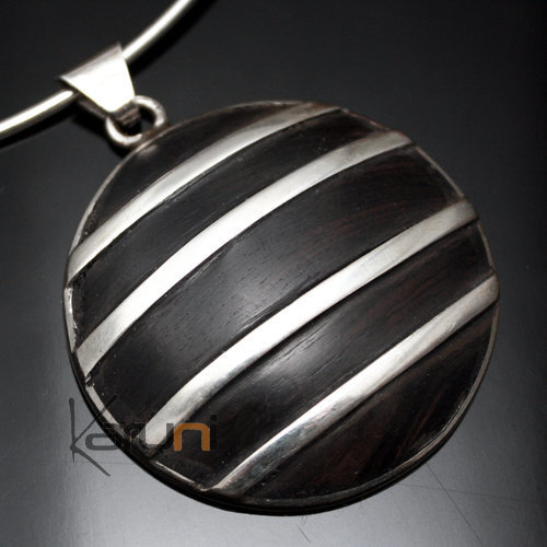 Bijoux Touareg Ethniques Pendentif Argent et Ebne Rond 02 - KARUNI