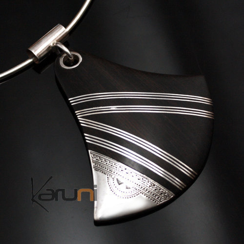 Pendentif Argent et Ebène Feuille 02 - KARUNI