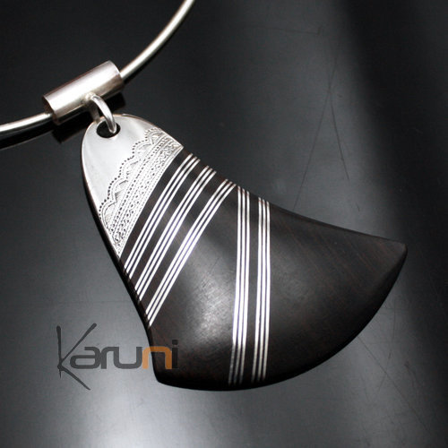 Pendentif Argent et Ebène Feuille 03 - KARUNI