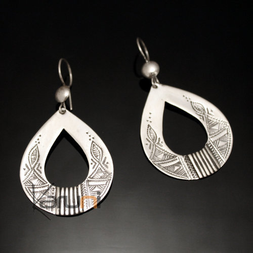 Boucles d'oreilles en Argent 65 Gouttes Gravées Creuses Ebène