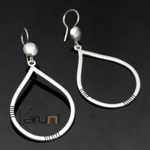 Bijoux Touareg Ethniques Boucles d'oreilles en Argent 68 Goutte d'Eau Plate Lignes d'Ebne