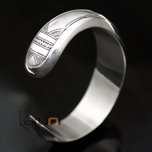 Bijoux Touareg Ethniques Bracelet en Argent large bomb grav 02 b