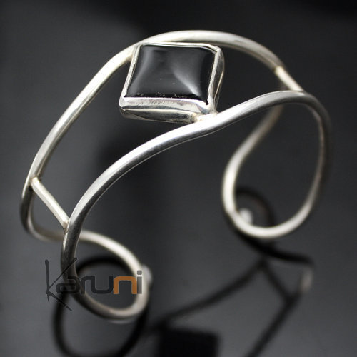 Bijoux Touareg Ethniques Bracelet en Argent et Onyx Design Seventies LUNJA 01 - KARUNI b