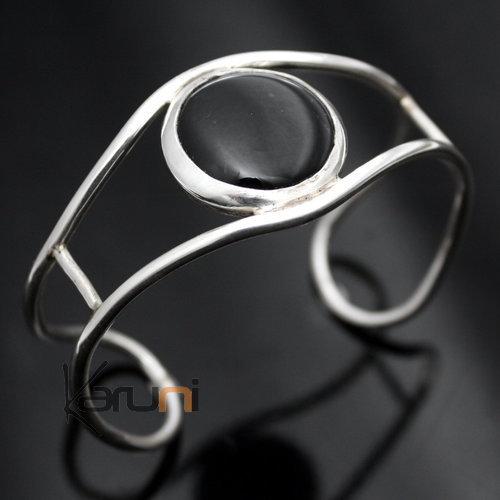 Bijoux Touareg Ethniques Bracelet en Argent et Onyx Design Seventies LUNJA 02 - KARUNI