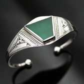 Bijoux Touareg Ethniques Bracelet en Argent et Agate verte IZZA 05 - KARUNI