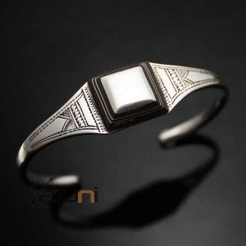 Bijoux Touareg Ethniques Bracelet en Argent et Ebne Large AMRI 05 carr