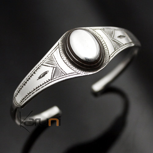 Bijoux Touareg Ethniques Bracelet en Argent et Ebne Large AMRI 01 0vale