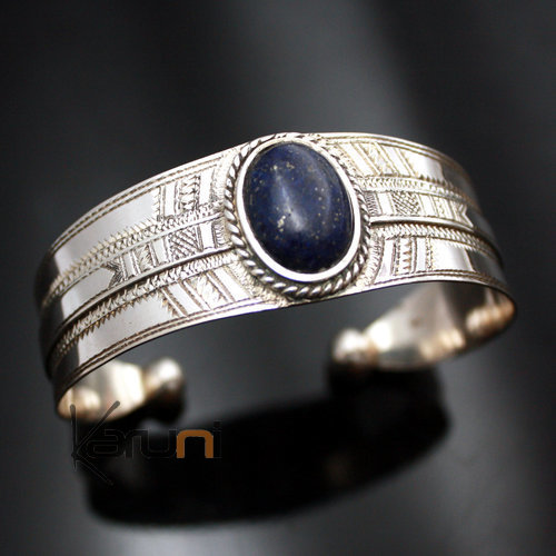 Bracelet en Argent Large Gravé Lapis-Lazuli - KARUNI