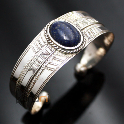 Bracelet en Argent Large Gravé Lapis-Lazuli - KARUNI