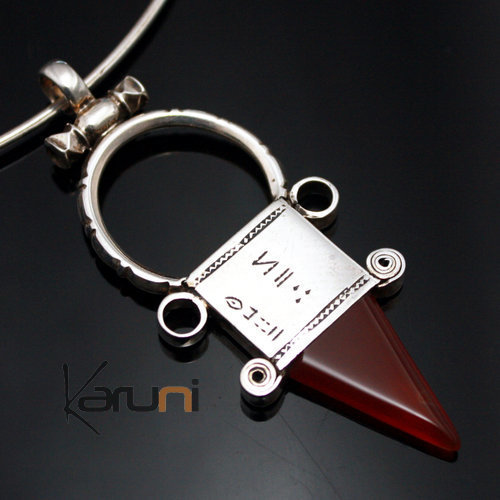 Pendentif en Argent Agate Rouge Petite Croix d'Ingall 02 - KARUNI