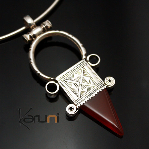 Pendentif en Argent Agate Rouge Petite Croix d'Ingall 02 - KARUNI