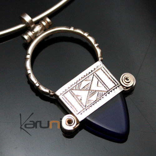 Pendentif en Argent Agate Bleue Croix d'Ingall - KARUNI