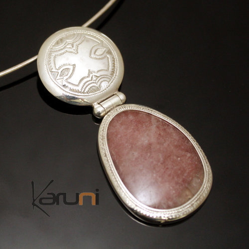 Collier Pendentif en Argent et Pierre Quartz Rose 01 Ovale Pendant